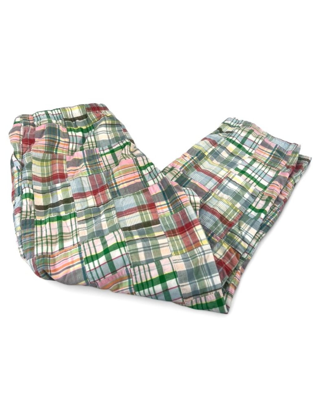 vintage Orvis Womens Patchwork Madras Plaid Pants Multicolor Cotton Drawstring L